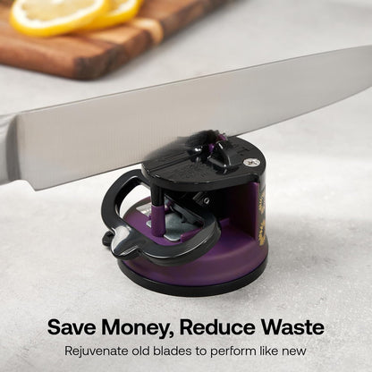 – GLOBAL – Easy to Use, Hands Free Knife Sharpener - Red | Sharpening Tool with PowerGrip Suction Base and 20-Deg Pre-set Angle - For All Knives: Chef’s, Serrated, and Hardened Steel
