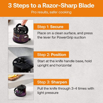 – GLOBAL – Easy to Use, Hands Free Knife Sharpener - Red | Sharpening Tool with PowerGrip Suction Base and 20-Deg Pre-set Angle - For All Knives: Chef’s, Serrated, and Hardened Steel