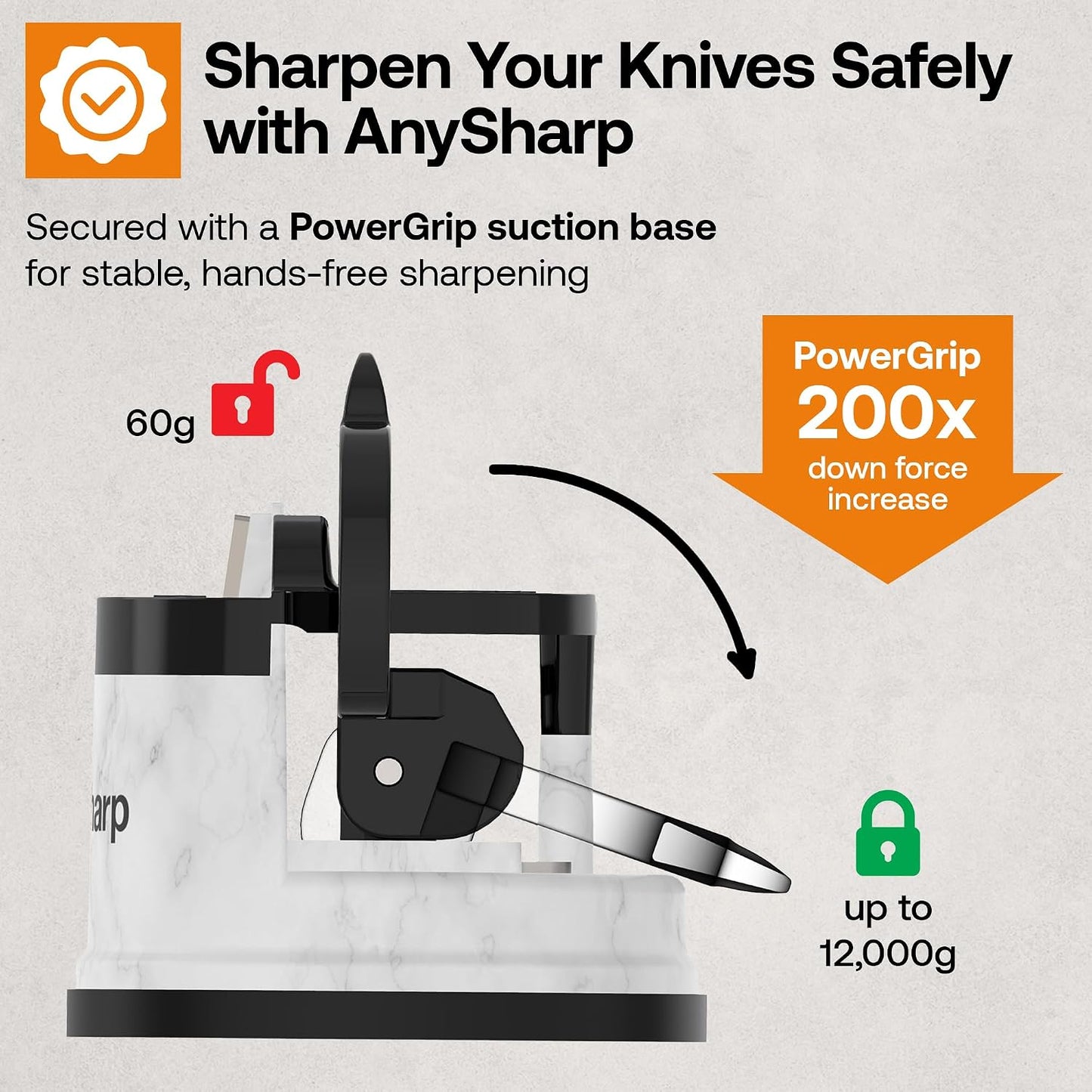 – GLOBAL – Easy to Use, Hands Free Knife Sharpener - Red | Sharpening Tool with PowerGrip Suction Base and 20-Deg Pre-set Angle - For All Knives: Chef’s, Serrated, and Hardened Steel