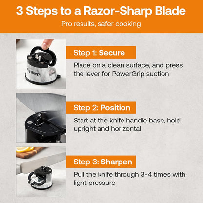 – GLOBAL – Easy to Use, Hands Free Knife Sharpener - Red | Sharpening Tool with PowerGrip Suction Base and 20-Deg Pre-set Angle - For All Knives: Chef’s, Serrated, and Hardened Steel