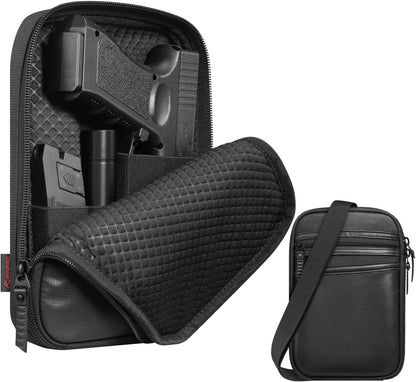 Concealed Carry Gun Pouch with Shoulder Strap, Soft Pistol Case Fanny Pack Waist Belt Firearm Bag with Holster for Handgun, Air Gun, Men, Women (Black)