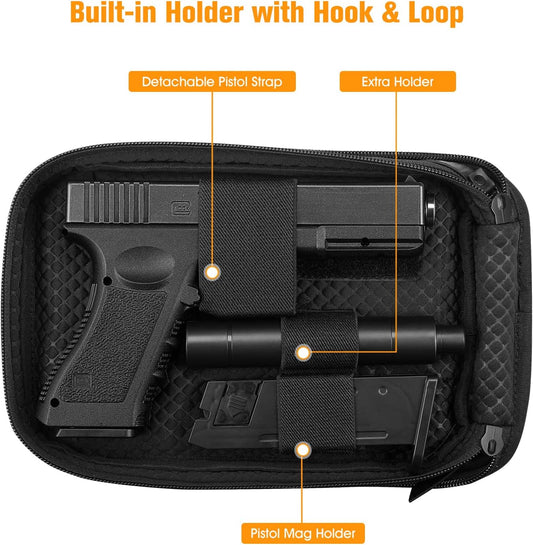 Concealed Carry Gun Pouch with Shoulder Strap, Soft Pistol Case Fanny Pack Waist Belt Firearm Bag with Holster for Handgun, Air Gun, Men, Women (Black)