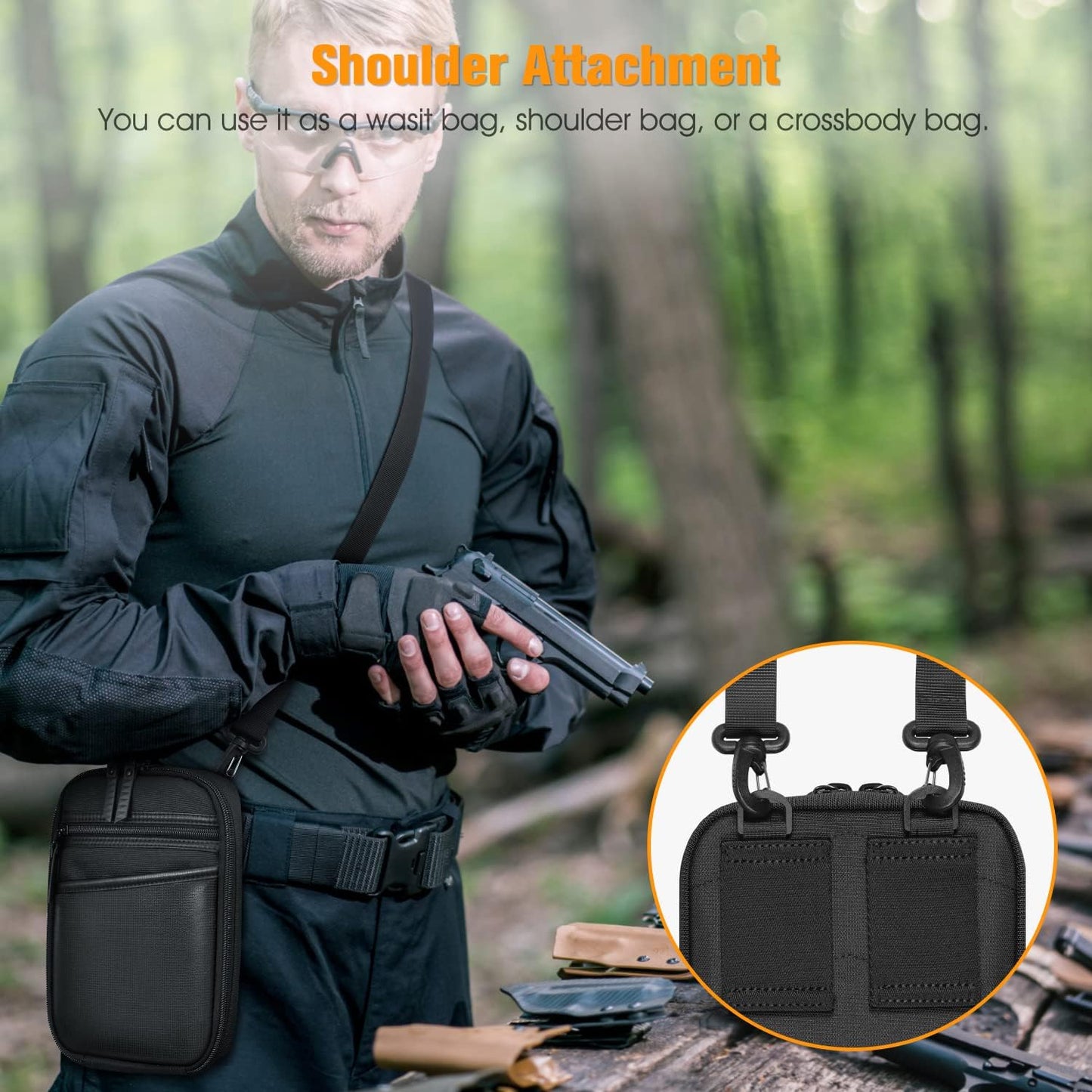 Concealed Carry Gun Pouch with Shoulder Strap, Soft Pistol Case Fanny Pack Waist Belt Firearm Bag with Holster for Handgun, Air Gun, Men, Women (Black)