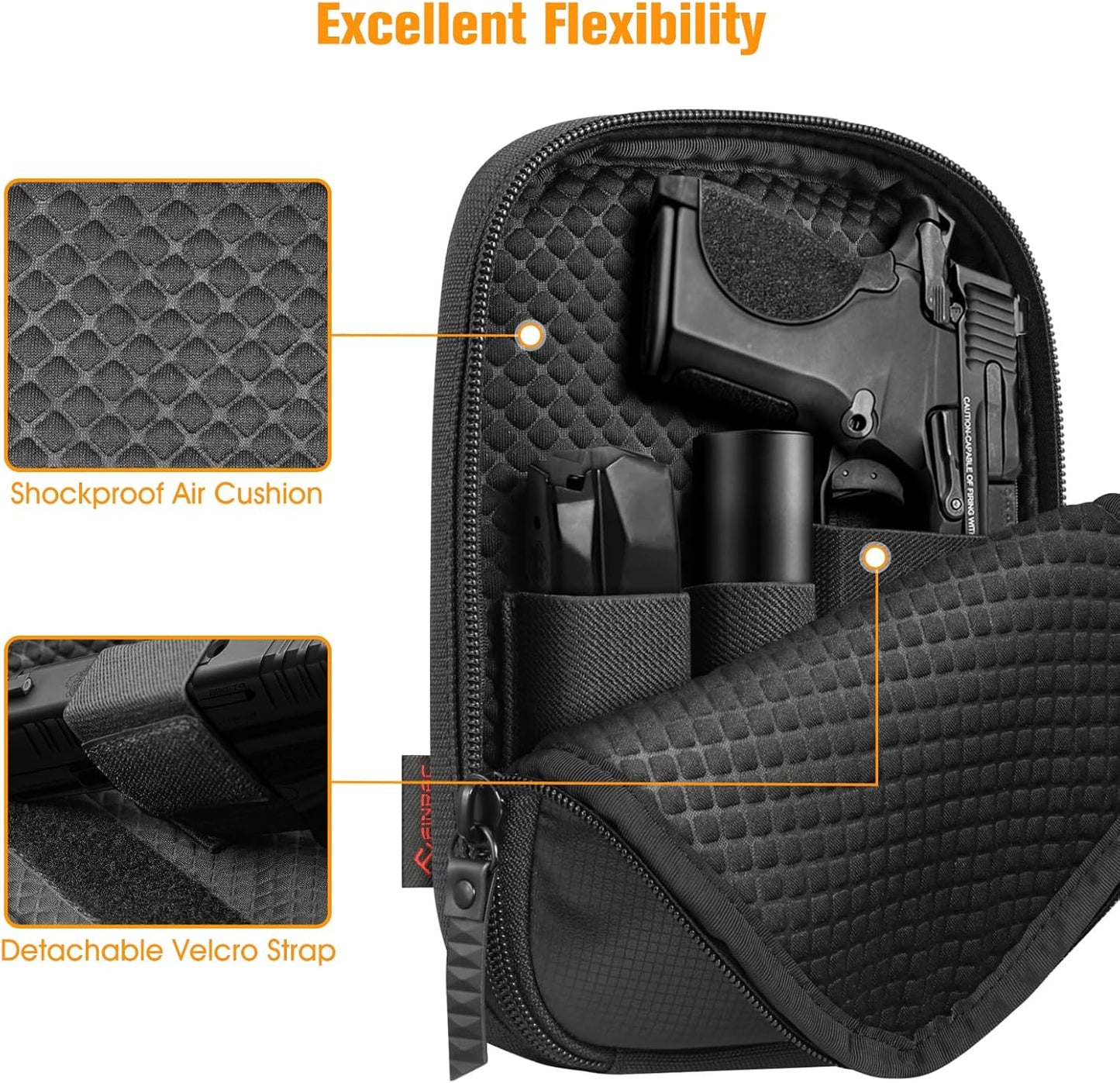 Concealed Carry Gun Pouch with Shoulder Strap, Soft Pistol Case Fanny Pack Waist Belt Firearm Bag with Holster for Handgun, Air Gun, Men, Women (Black)