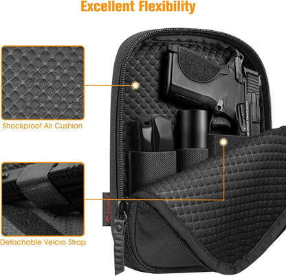 Concealed Carry Gun Pouch with Shoulder Strap, Soft Pistol Case Fanny Pack Waist Belt Firearm Bag with Holster for Handgun, Air Gun, Men, Women (Black)
