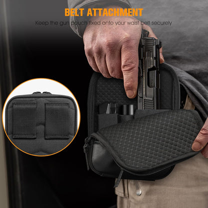 Concealed Carry Gun Pouch with Shoulder Strap, Soft Pistol Case Fanny Pack Waist Belt Firearm Bag with Holster for Handgun, Air Gun, Men, Women (Black)