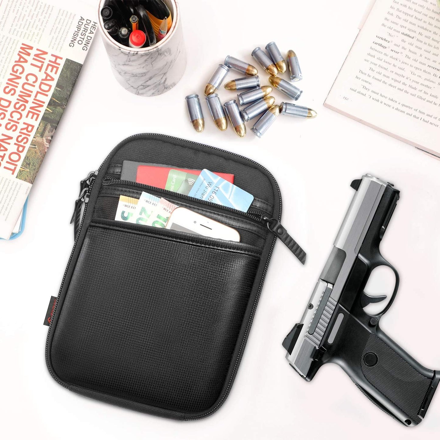 Concealed Carry Gun Pouch with Shoulder Strap, Soft Pistol Case Fanny Pack Waist Belt Firearm Bag with Holster for Handgun, Air Gun, Men, Women (Black)