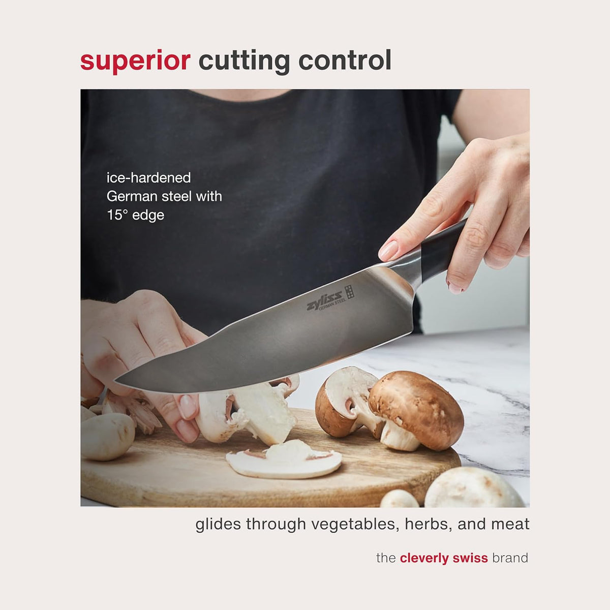 Comfort Pro Chef's Knife - Ice Hardened Stainless Steel Kitchen Knife - Tarnish-Free and Rust-Resistant Kitchen Cutlery - Black/Stainless Steel - 8 inches