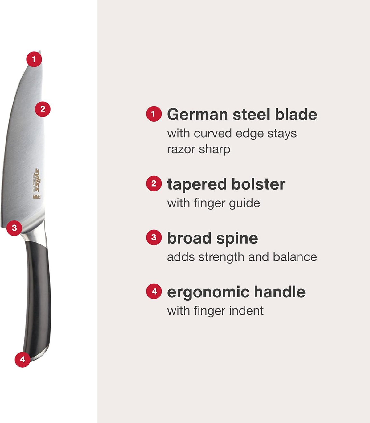 Comfort Pro Chef's Knife - Ice Hardened Stainless Steel Kitchen Knife - Tarnish-Free and Rust-Resistant Kitchen Cutlery - Black/Stainless Steel - 8 inches