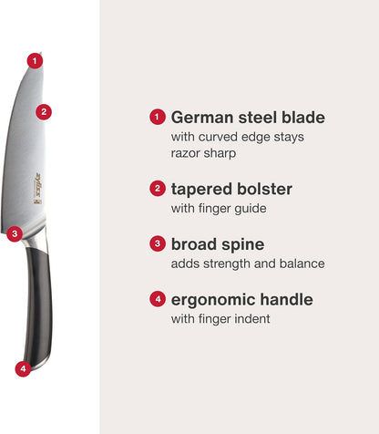 Comfort Pro Chef's Knife - Ice Hardened Stainless Steel Kitchen Knife - Tarnish-Free and Rust-Resistant Kitchen Cutlery - Black/Stainless Steel - 8 inches
