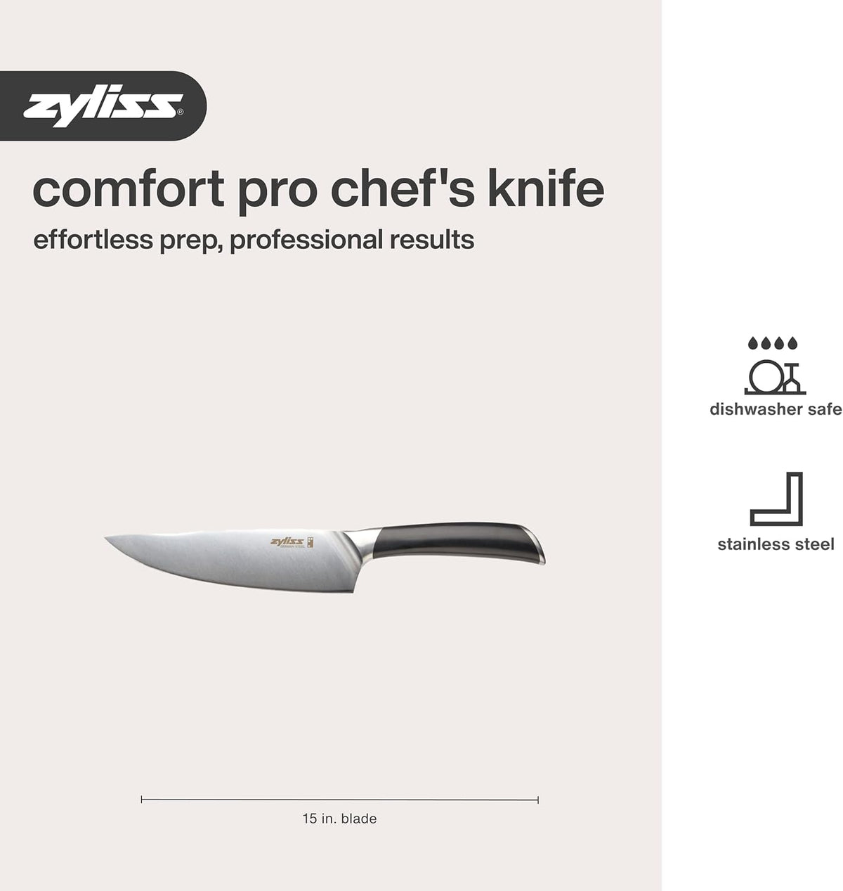 Comfort Pro Chef's Knife - Ice Hardened Stainless Steel Kitchen Knife - Tarnish-Free and Rust-Resistant Kitchen Cutlery - Black/Stainless Steel - 8 inches