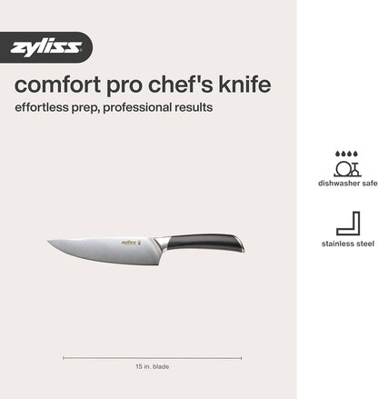 Comfort Pro Chef's Knife - Ice Hardened Stainless Steel Kitchen Knife - Tarnish-Free and Rust-Resistant Kitchen Cutlery - Black/Stainless Steel - 8 inches
