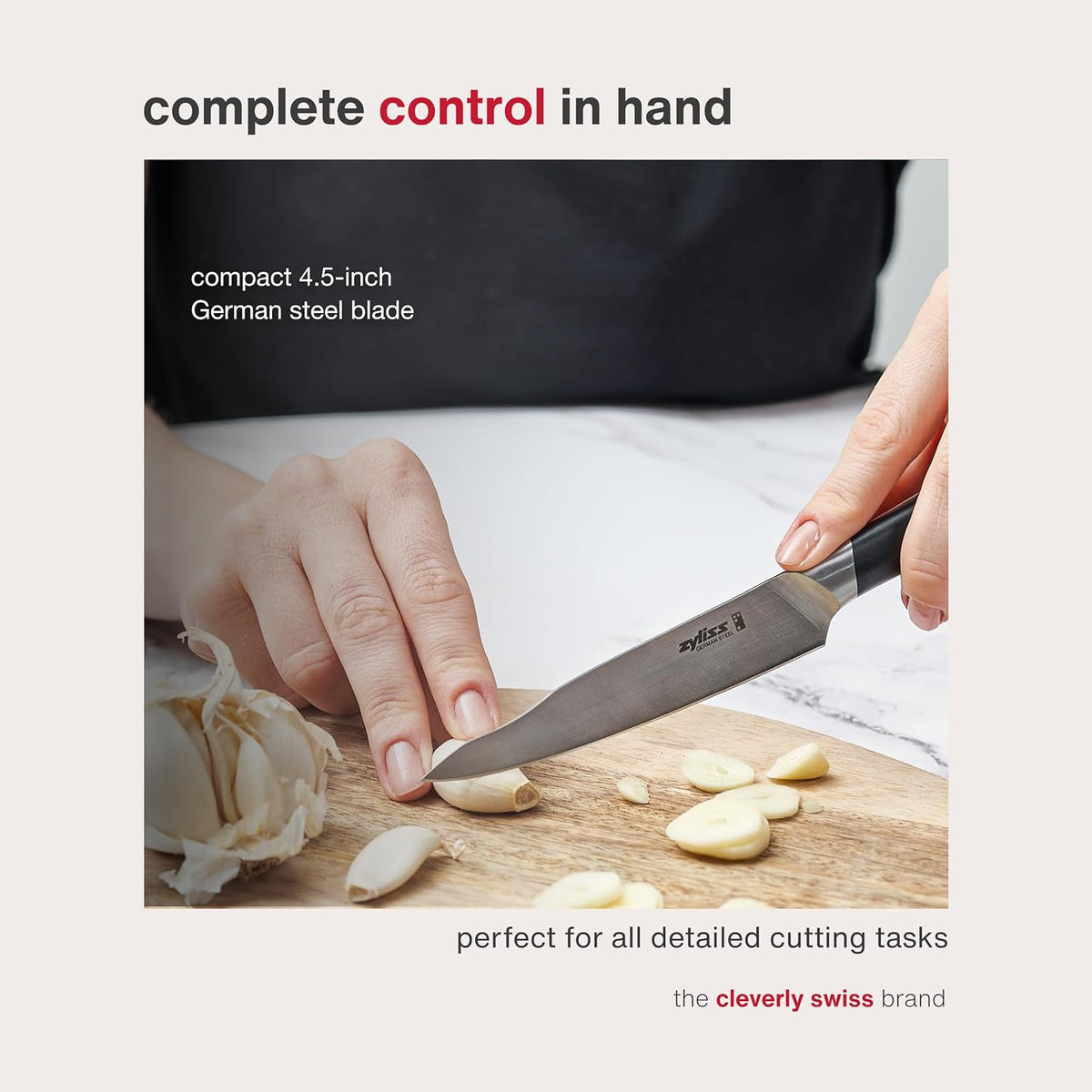 Comfort Pro Chef's Knife - Ice Hardened Stainless Steel Kitchen Knife - Tarnish-Free and Rust-Resistant Kitchen Cutlery - Black/Stainless Steel - 8 inches