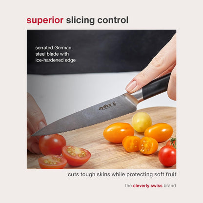 Comfort Pro Chef's Knife - Ice Hardened Stainless Steel Kitchen Knife - Tarnish-Free and Rust-Resistant Kitchen Cutlery - Black/Stainless Steel - 8 inches