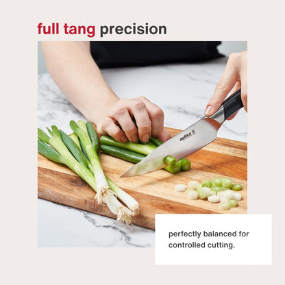 Comfort Pro Chef's Knife - Ice Hardened Stainless Steel Kitchen Knife - Tarnish-Free and Rust-Resistant Kitchen Cutlery - Black/Stainless Steel - 8 inches