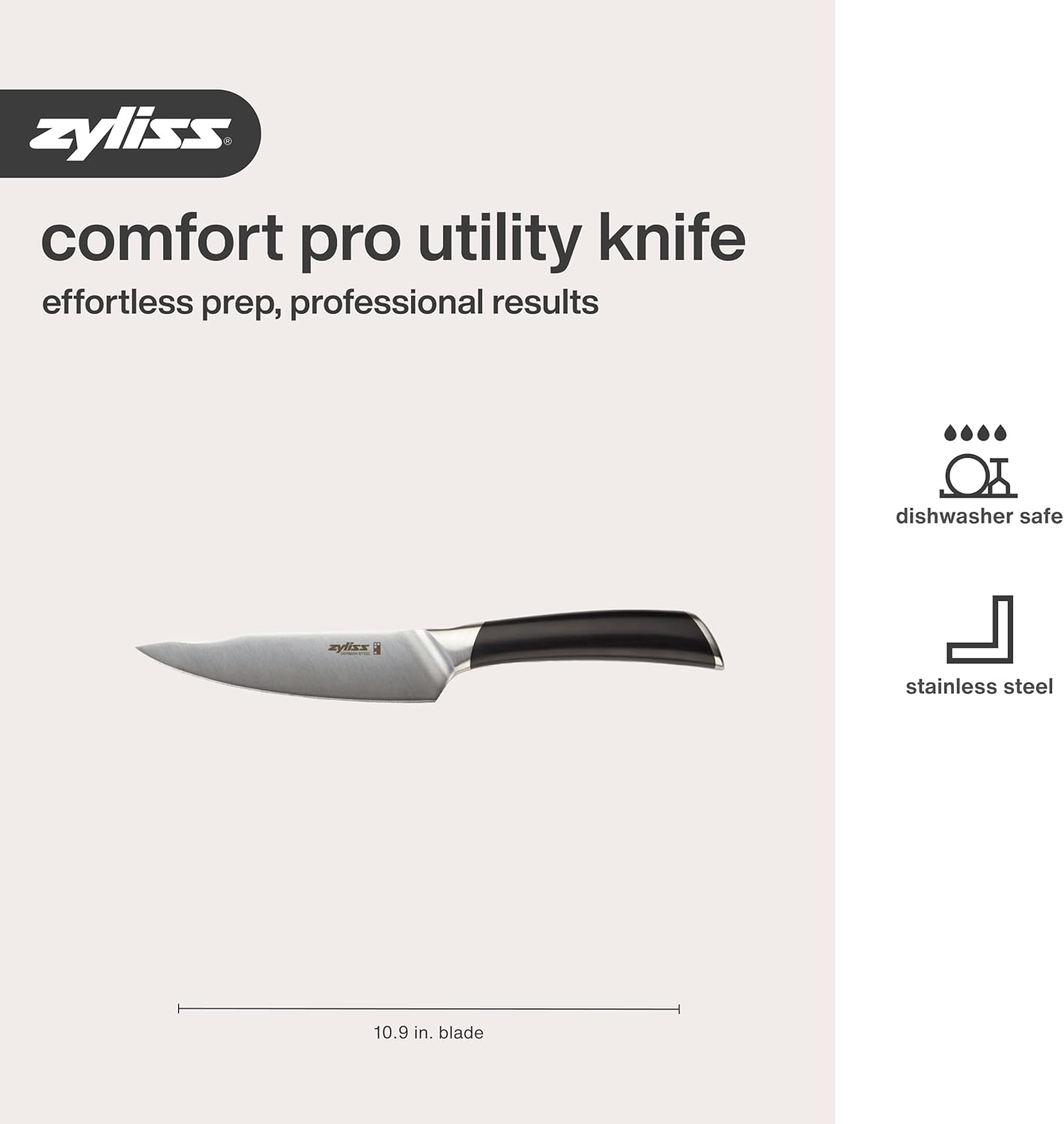 Comfort Pro Chef's Knife - Ice Hardened Stainless Steel Kitchen Knife - Tarnish-Free and Rust-Resistant Kitchen Cutlery - Black/Stainless Steel - 8 inches
