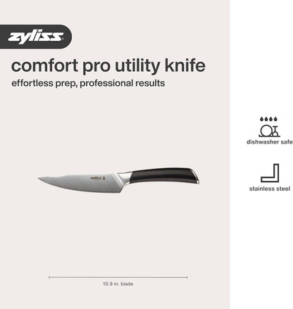 Comfort Pro Chef's Knife - Ice Hardened Stainless Steel Kitchen Knife - Tarnish-Free and Rust-Resistant Kitchen Cutlery - Black/Stainless Steel - 8 inches