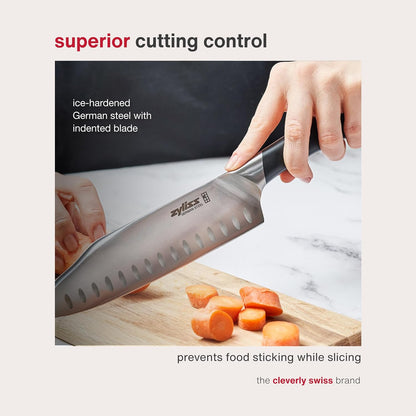 Comfort Pro Chef's Knife - Ice Hardened Stainless Steel Kitchen Knife - Tarnish-Free and Rust-Resistant Kitchen Cutlery - Black/Stainless Steel - 8 inches
