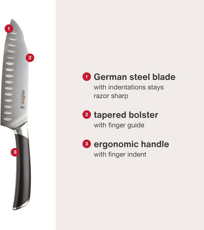 Comfort Pro Chef's Knife - Ice Hardened Stainless Steel Kitchen Knife - Tarnish-Free and Rust-Resistant Kitchen Cutlery - Black/Stainless Steel - 8 inches
