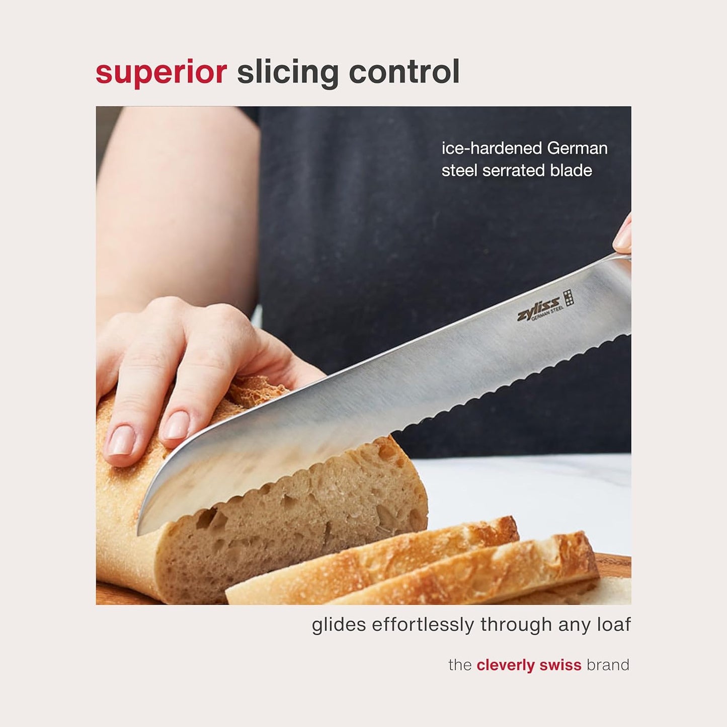Comfort Pro Chef's Knife - Ice Hardened Stainless Steel Kitchen Knife - Tarnish-Free and Rust-Resistant Kitchen Cutlery - Black/Stainless Steel - 8 inches