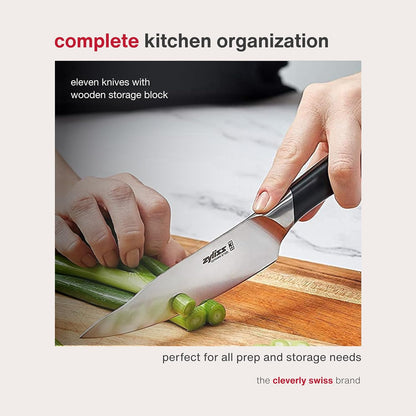 Comfort Pro Chef's Knife - Ice Hardened Stainless Steel Kitchen Knife - Tarnish-Free and Rust-Resistant Kitchen Cutlery - Black/Stainless Steel - 8 inches