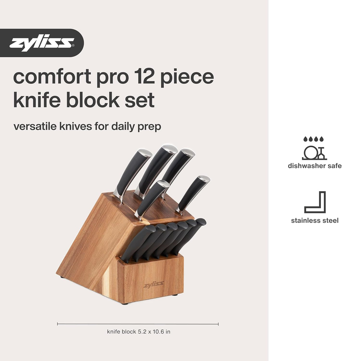 Comfort Pro Chef's Knife - Ice Hardened Stainless Steel Kitchen Knife - Tarnish-Free and Rust-Resistant Kitchen Cutlery - Black/Stainless Steel - 8 inches