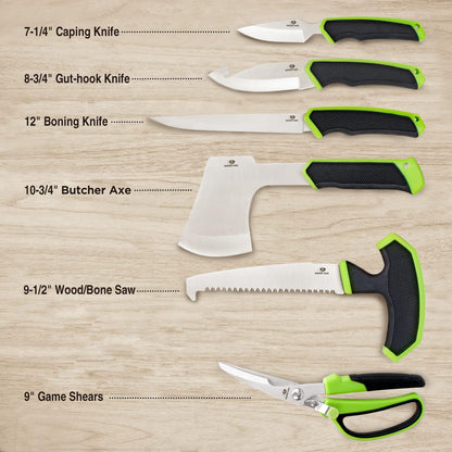 Hunting Field Dressing Kit - 10 Piece Portable Butcher Game Processing Set with Storage Case, for Deer Hunting, Fishing, Camping, Survival