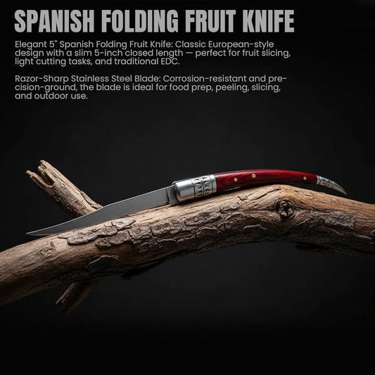 Rite Edge 5″ Spanish Folding Fruit Knife – Slim Pocket Knife with Stainless Steel Blade, Pakkawood Handle & Bolster for Peeling, Food Prep, Travel, and Everyday Carry (EDC)