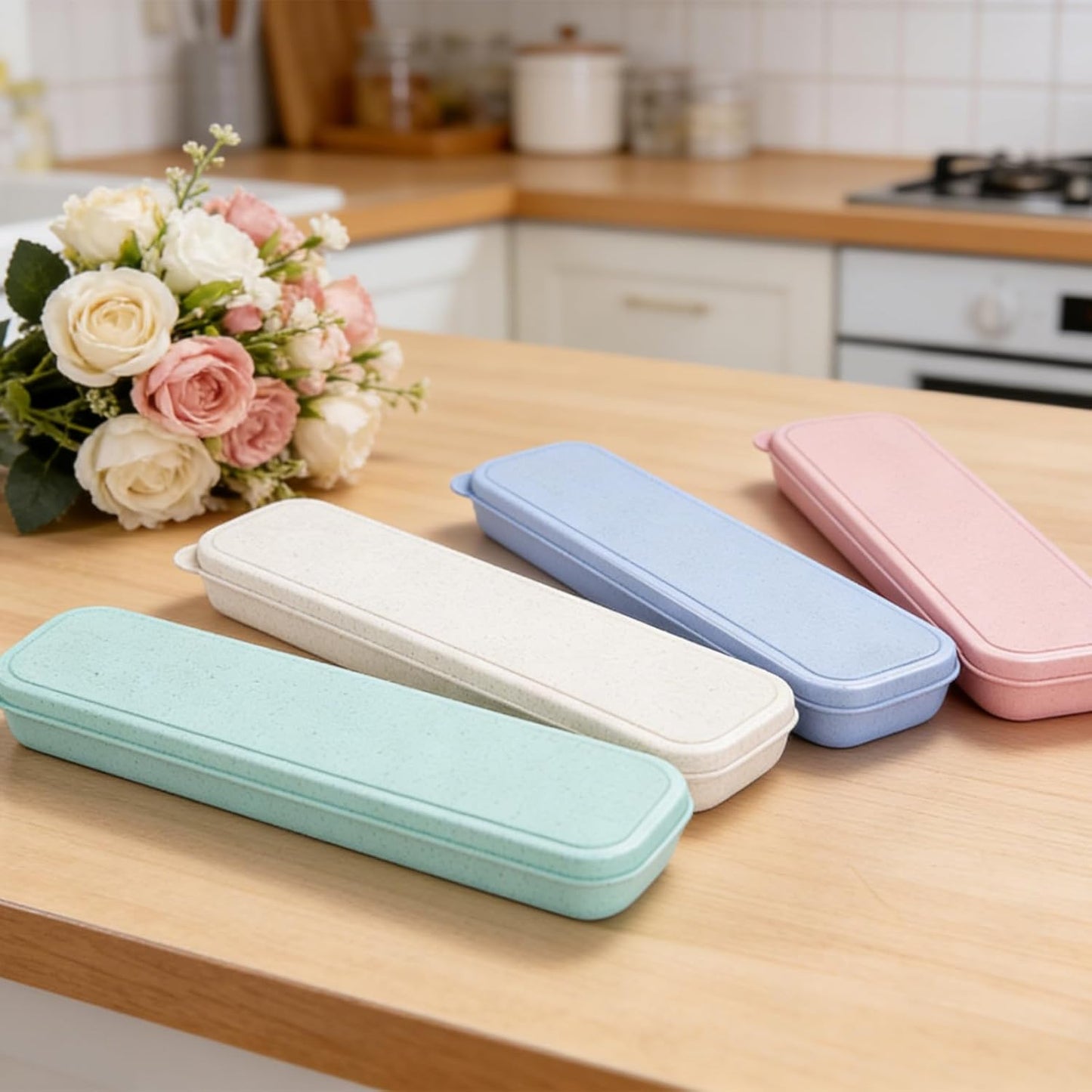 Travel Cutlery Case Portable Utensil Holder Large Travel Silverware Case Flatware Storage Box Camping Utensils Cutlery Cases for Fork Spoon Chopsticks Lunch Box, 9.6 x 2.1 inches (Multi)