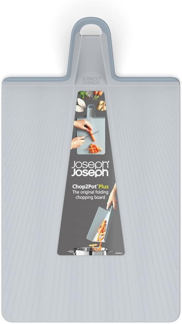 Chop2Pot Plus Foldable Plastic Cutting Boards, Easy Grip Handle, Non Slip Feet, Blue