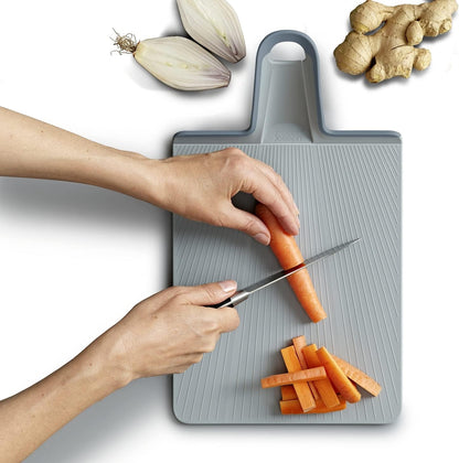 Chop2Pot Plus Foldable Plastic Cutting Boards, Easy Grip Handle, Non Slip Feet, Blue