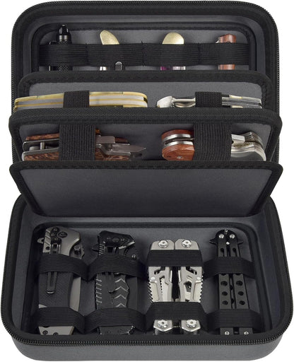ANKHOH Knife Collection Storage Case, 32-Slot Folding Knife Organizer | Hard EVA shell, four-layer layout and elastic bands keep folding knives separated for home or travel, Black, Case Only