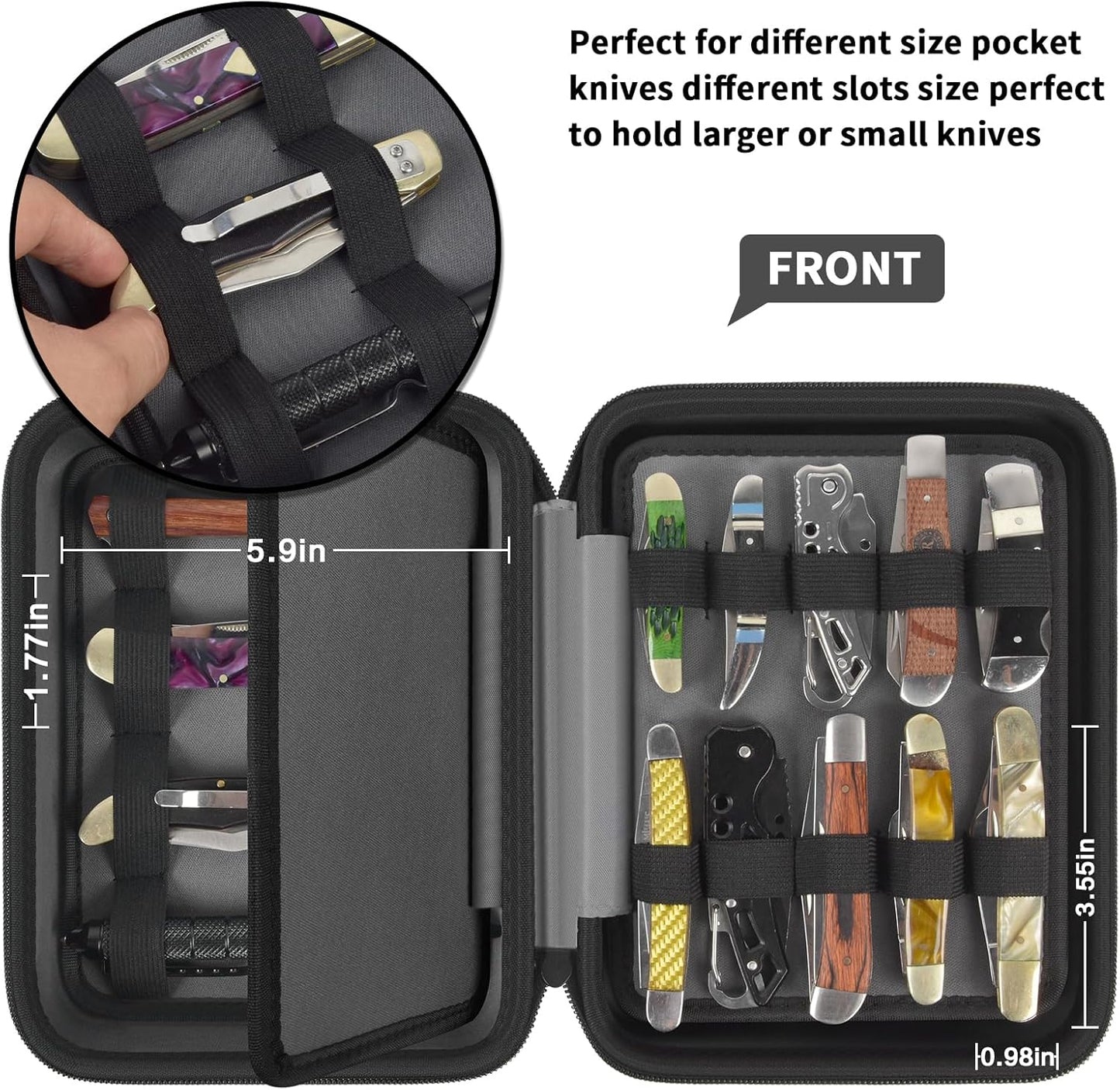 ANKHOH Knife Collection Storage Case, 32-Slot Folding Knife Organizer | Hard EVA shell, four-layer layout and elastic bands keep folding knives separated for home or travel, Black, Case Only