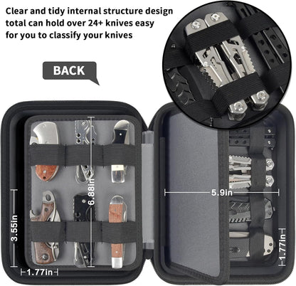 ANKHOH Knife Collection Storage Case, 32-Slot Folding Knife Organizer | Hard EVA shell, four-layer layout and elastic bands keep folding knives separated for home or travel, Black, Case Only