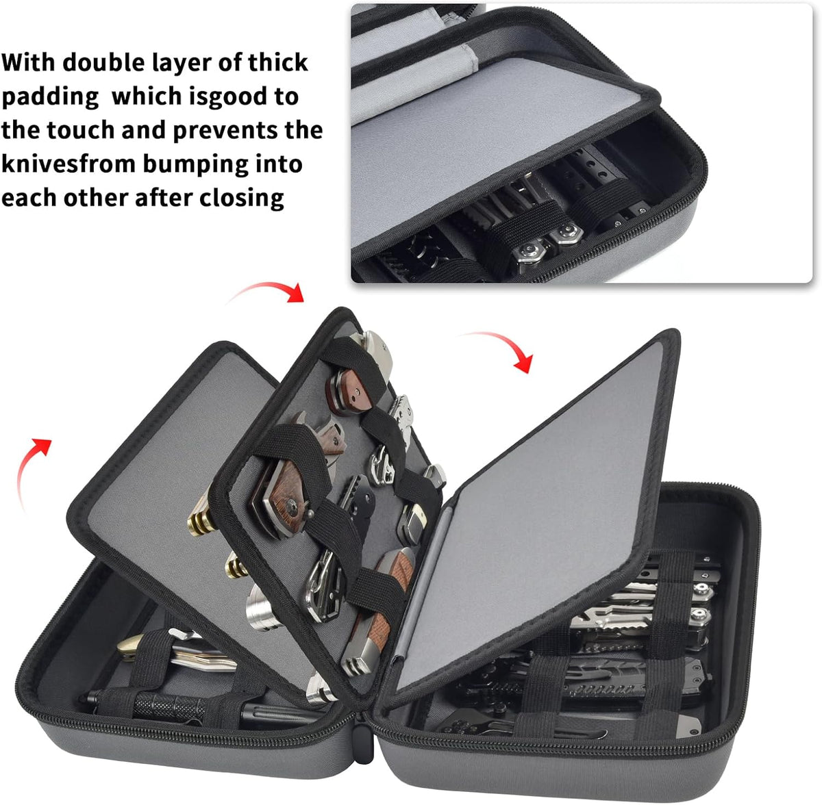 ANKHOH Knife Collection Storage Case, 32-Slot Folding Knife Organizer | Hard EVA shell, four-layer layout and elastic bands keep folding knives separated for home or travel, Black, Case Only