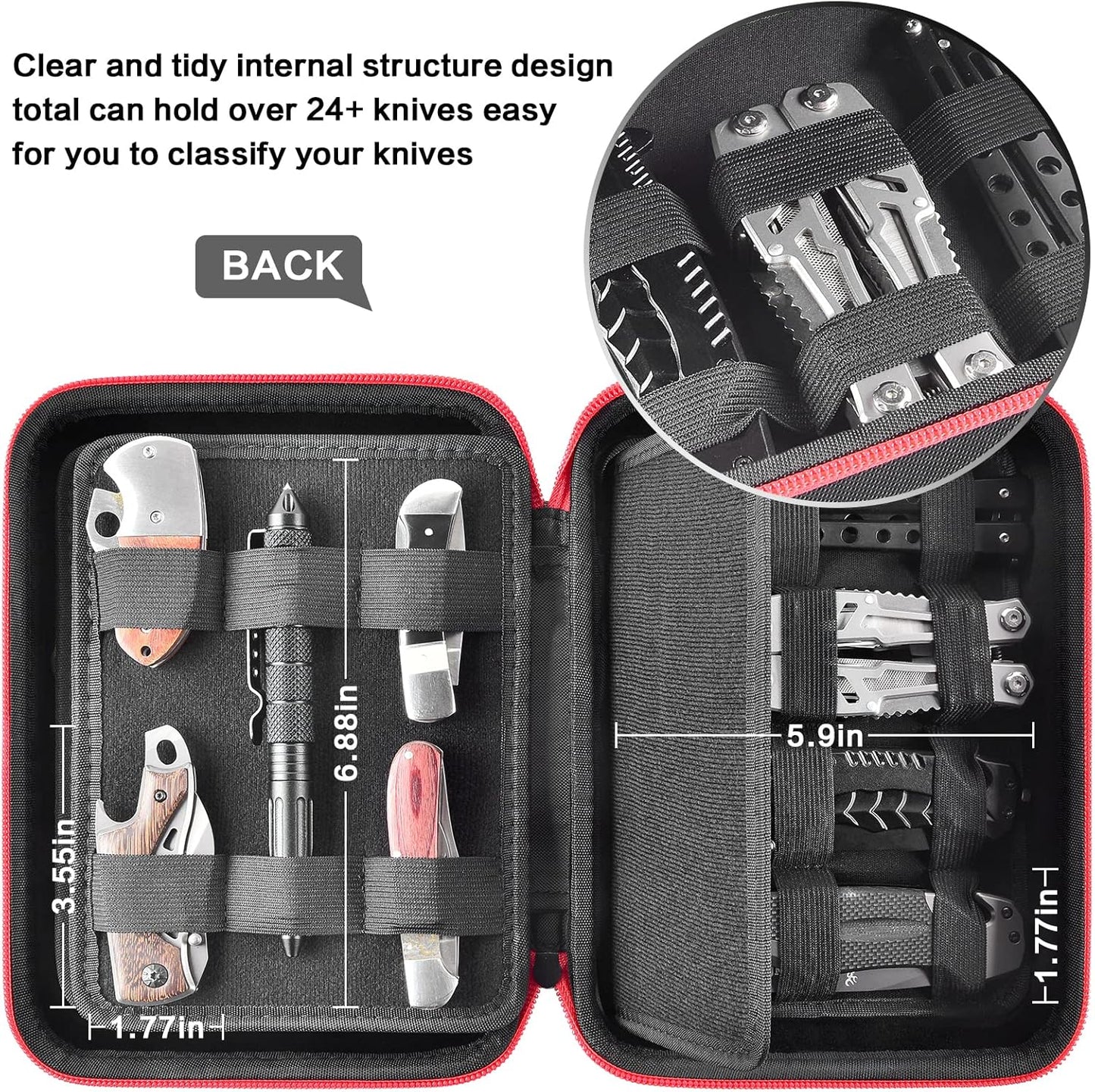ANKHOH Knife Collection Storage Case, 32-Slot Folding Knife Organizer | Hard EVA shell, four-layer layout and elastic bands keep folding knives separated for home or travel, Black, Case Only