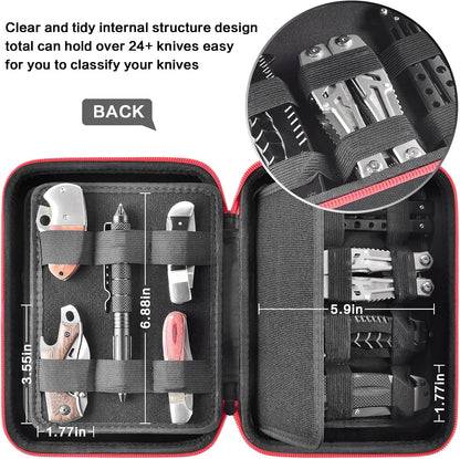 ANKHOH Knife Collection Storage Case, 32-Slot Folding Knife Organizer | Hard EVA shell, four-layer layout and elastic bands keep folding knives separated for home or travel, Black, Case Only