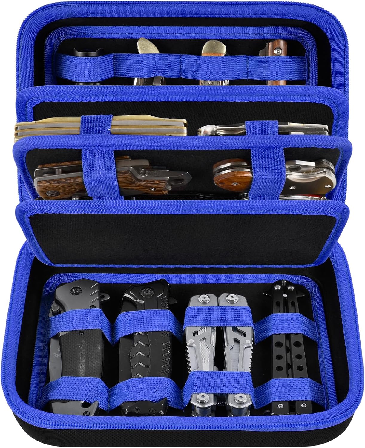 ANKHOH Knife Collection Storage Case, 32-Slot Folding Knife Organizer | Hard EVA shell, four-layer layout and elastic bands keep folding knives separated for home or travel, Black, Case Only