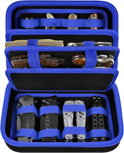 ANKHOH Knife Collection Storage Case, 32-Slot Folding Knife Organizer | Hard EVA shell, four-layer layout and elastic bands keep folding knives separated for home or travel, Black, Case Only