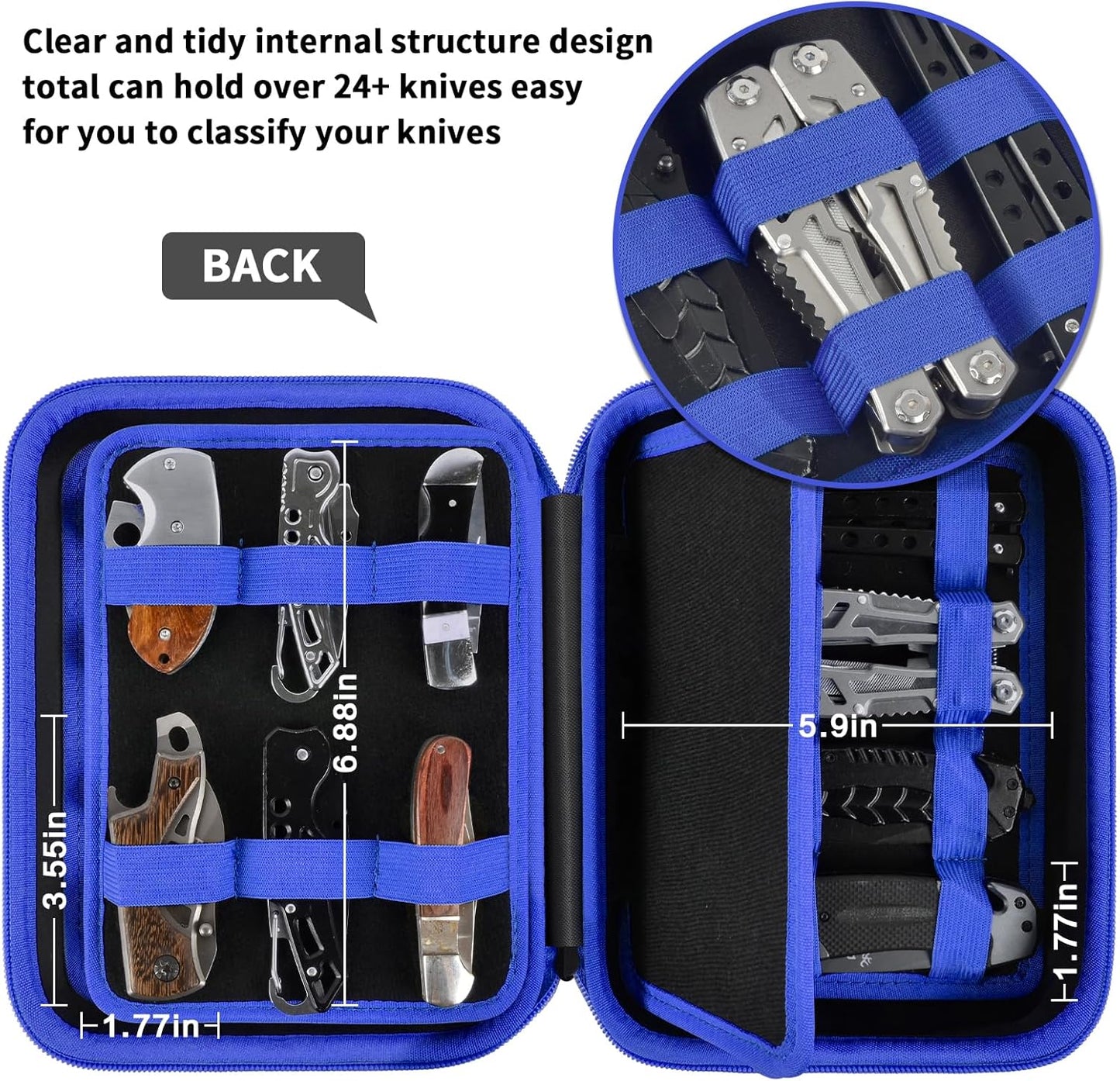 ANKHOH Knife Collection Storage Case, 32-Slot Folding Knife Organizer | Hard EVA shell, four-layer layout and elastic bands keep folding knives separated for home or travel, Black, Case Only