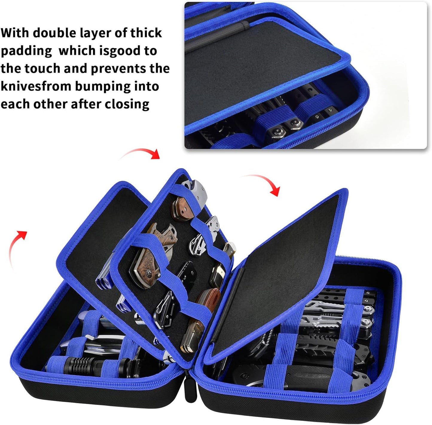 ANKHOH Knife Collection Storage Case, 32-Slot Folding Knife Organizer | Hard EVA shell, four-layer layout and elastic bands keep folding knives separated for home or travel, Black, Case Only