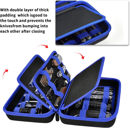 ANKHOH Knife Collection Storage Case, 32-Slot Folding Knife Organizer | Hard EVA shell, four-layer layout and elastic bands keep folding knives separated for home or travel, Black, Case Only