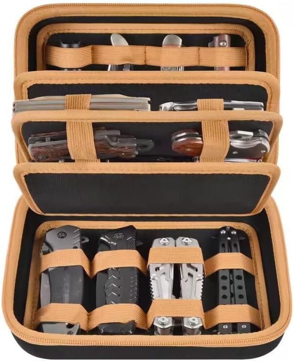 ANKHOH Knife Collection Storage Case, 32-Slot Folding Knife Organizer | Hard EVA shell, four-layer layout and elastic bands keep folding knives separated for home or travel, Black, Case Only