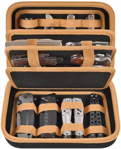 ANKHOH Knife Collection Storage Case, 32-Slot Folding Knife Organizer | Hard EVA shell, four-layer layout and elastic bands keep folding knives separated for home or travel, Black, Case Only