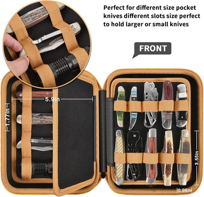 ANKHOH Knife Collection Storage Case, 32-Slot Folding Knife Organizer | Hard EVA shell, four-layer layout and elastic bands keep folding knives separated for home or travel, Black, Case Only