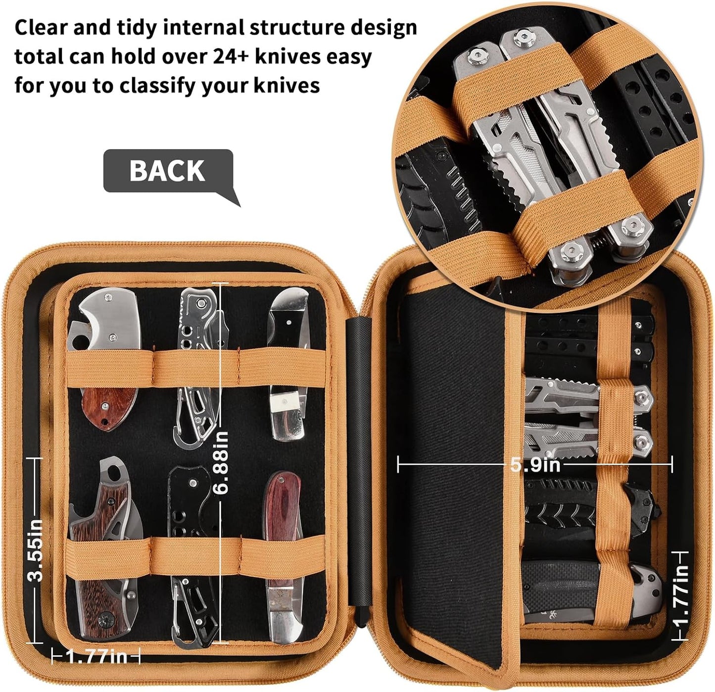 ANKHOH Knife Collection Storage Case, 32-Slot Folding Knife Organizer | Hard EVA shell, four-layer layout and elastic bands keep folding knives separated for home or travel, Black, Case Only