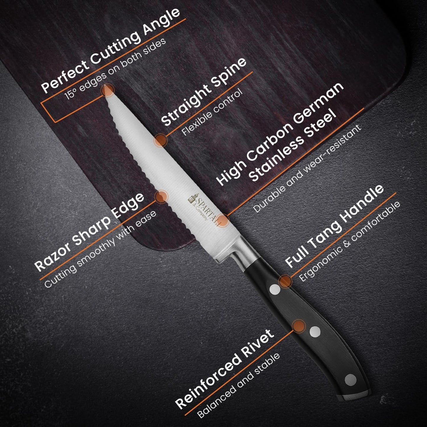 Premium 4.5-Inch Steak Knife Set of 4 – Serrated Stainless Steel Blades with Ergonomic Handles – Razor-Sharp Cutlery for Effortless Meat Slicing – Dishwasher Safe, Rust-Resistant.