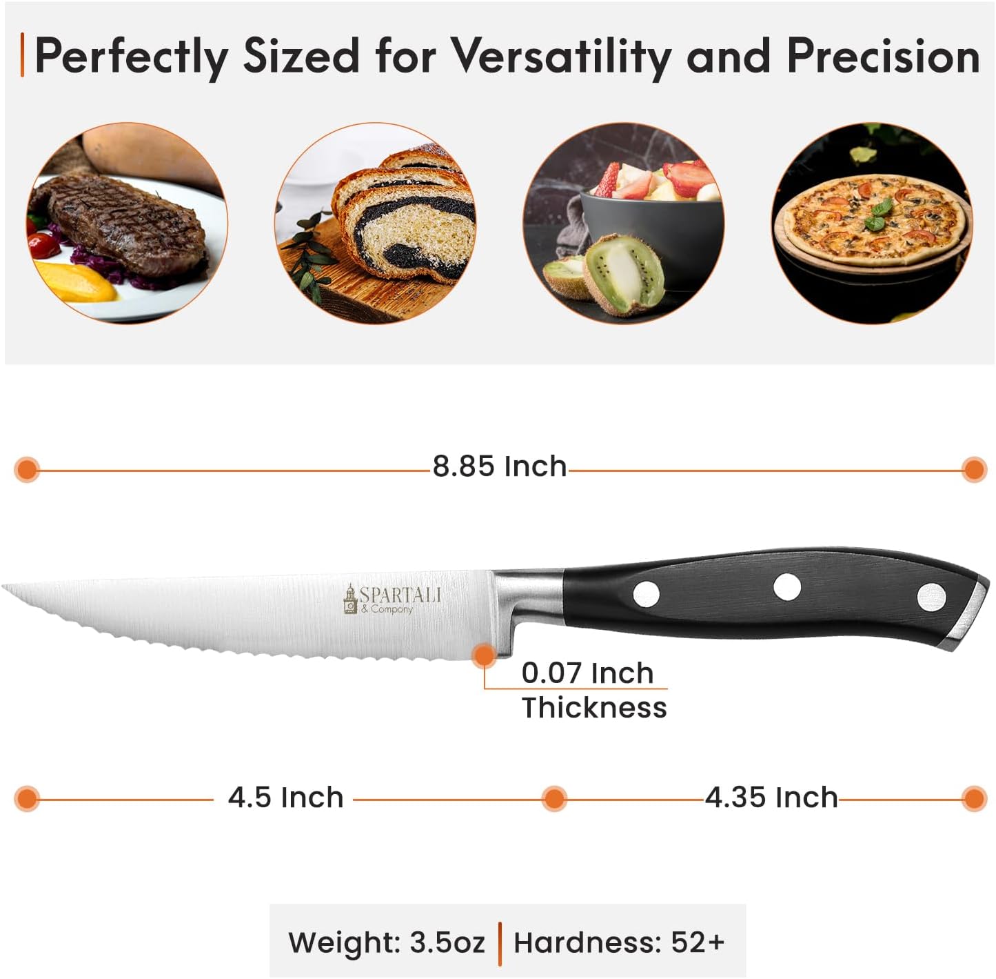 Premium 4.5-Inch Steak Knife Set of 4 – Serrated Stainless Steel Blades with Ergonomic Handles – Razor-Sharp Cutlery for Effortless Meat Slicing – Dishwasher Safe, Rust-Resistant.