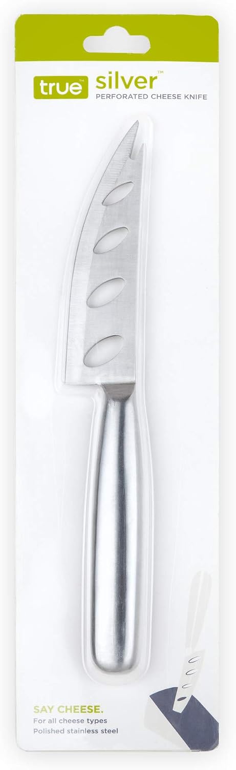 Silver Perforated Stainless Steel Cheese Knife for Game Night Dinner BBQ Party, Charcuterie Boards Accessories, Home Kitchen Essentials, Set of 1