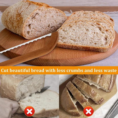 Wooden Bread Bow Cutter Serrated Bagel Cutter Sourdough Bread Slicer Portable Bread Cutting Tool Kitchen Baking Pastry Tool blade length：10.5in
